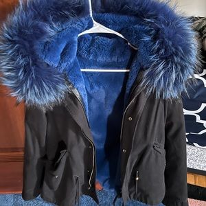 BLUE FUR BLACK PARKA